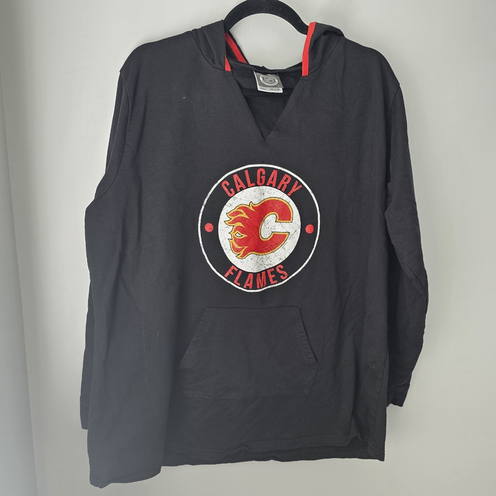 NHL Calgary Flames Black and Red Crew Neck Hoodie - Picture 3 of 12